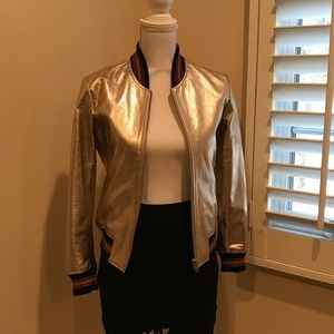 ASOS leather bomber jacket in Metallic